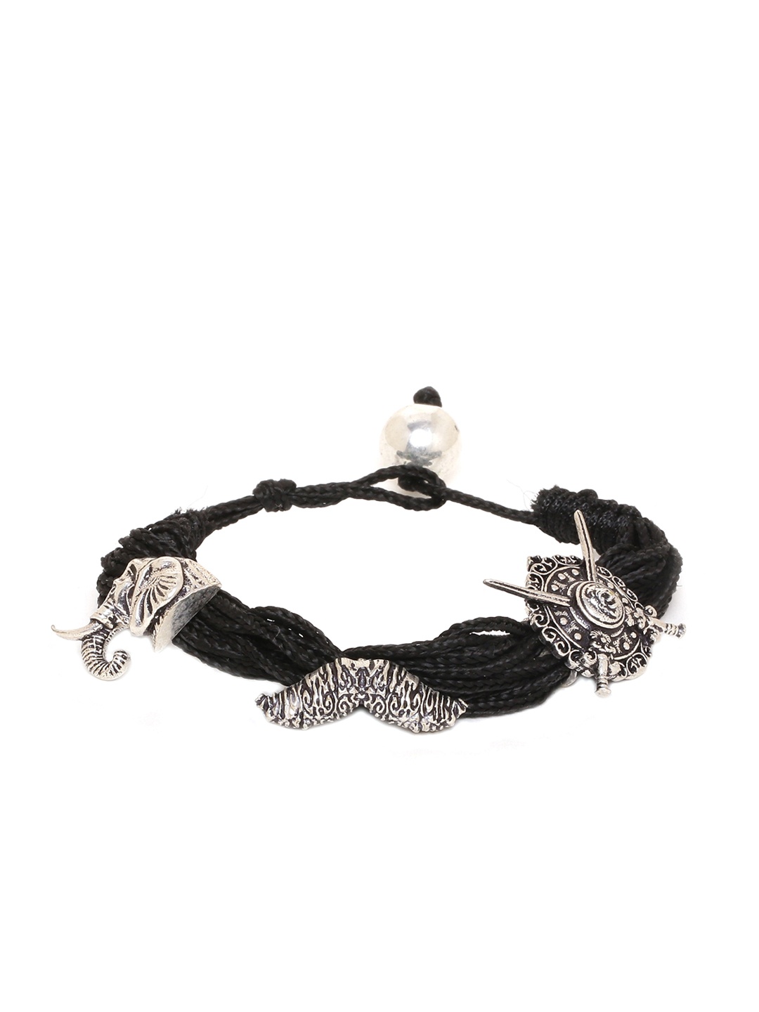 Dare by Voylla Men Silver-Toned & Black Fabric Rhodium-Plated Antique Charm Bracelet
Dare by Voylla Men Silver-Toned & Black Fabric Rhodium-Plated Antique Charm Bracelet