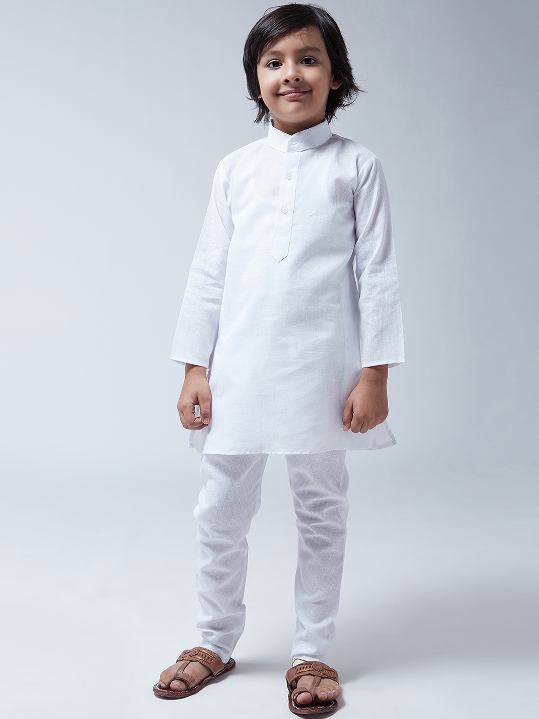 SOJANYA Boys White Solid Kurta with Churidar