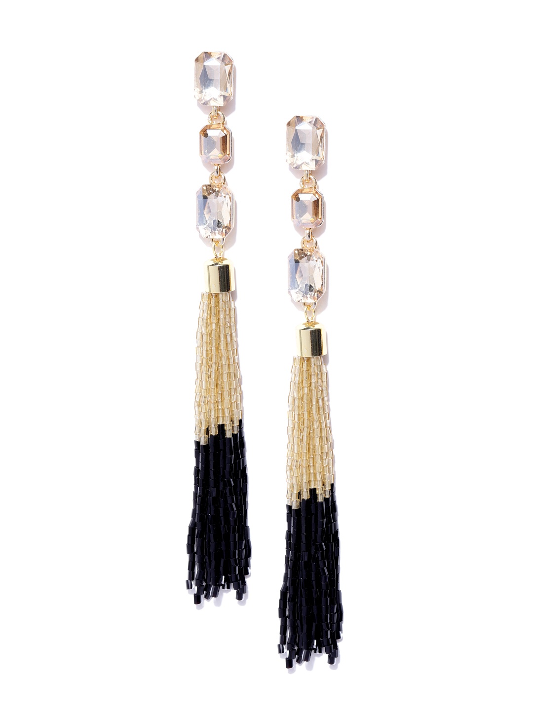 Jewels Galaxy Black Gold-Plated Stone-Studded Handcrafted Tasselled Drop Earrings, Beige
Jewels Galaxy Black Gold-Plated Stone-Studded Handcrafted Tasselled Drop Earrings, Beige