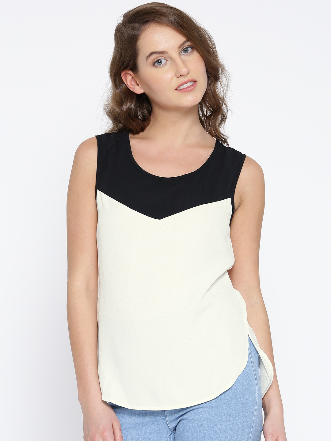 United Colors of Benetton Women Black & Off-White Top