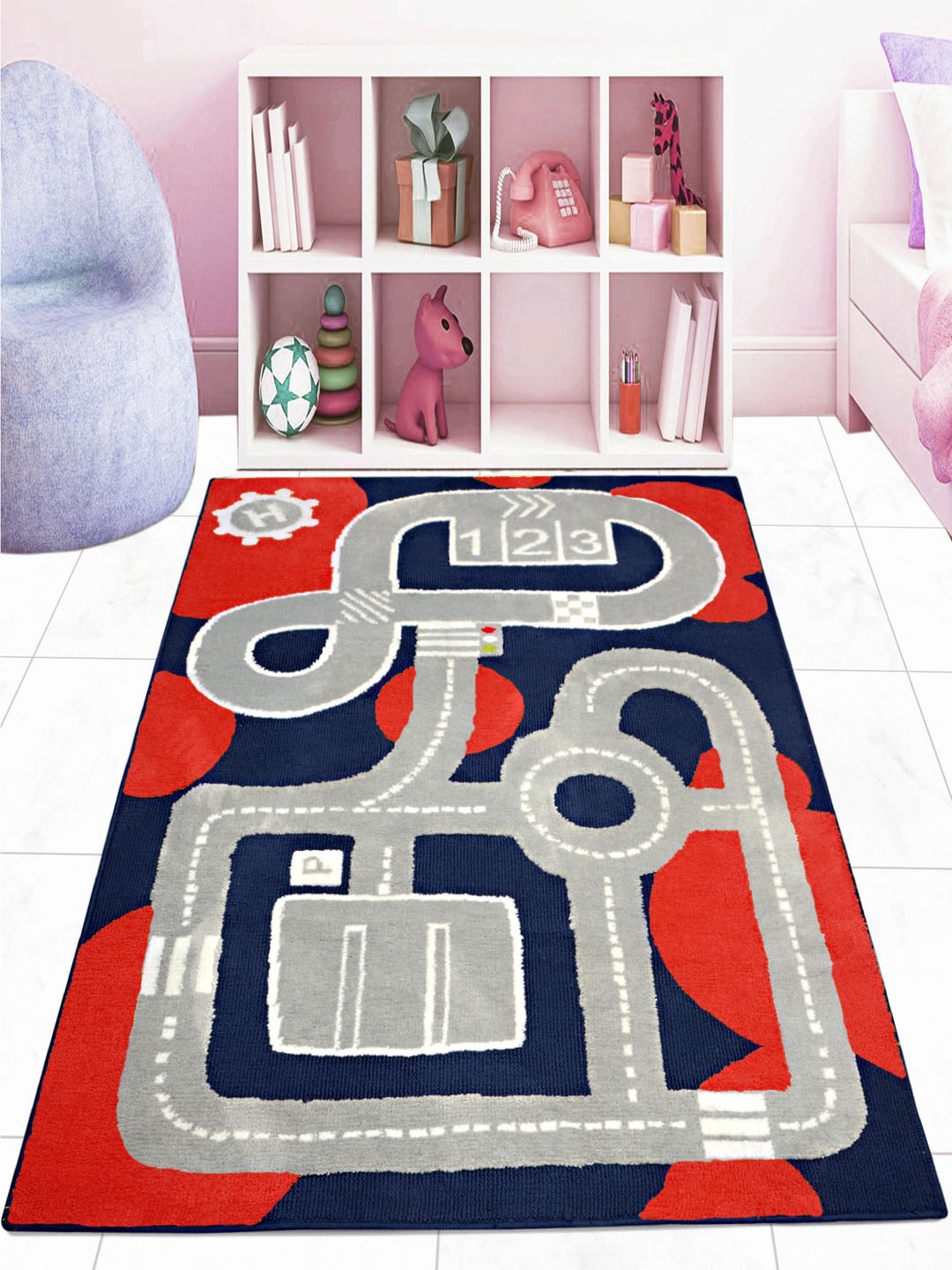 Saral Home Red & Grey Anti Slip Kids Floor Carpet