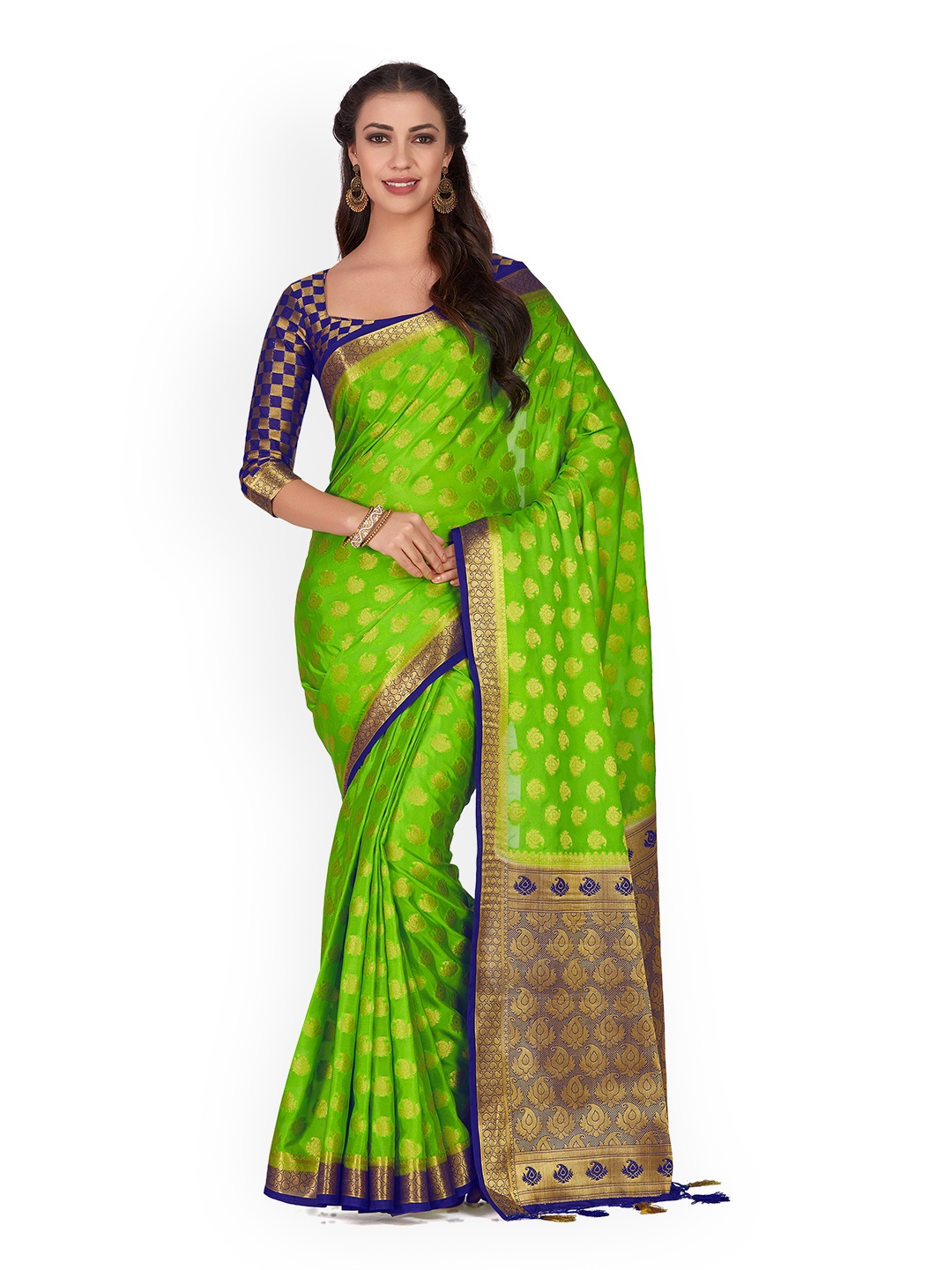 MIMOSA Green Poly Crepe Woven Design Kanjeevaram Saree
