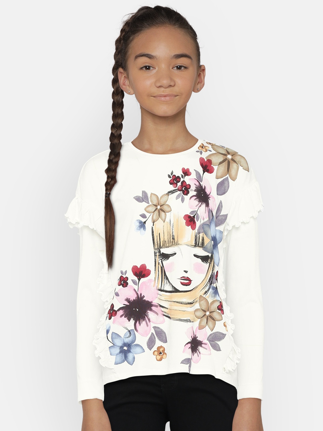 United Colors of Benetton Girls White Printed Top