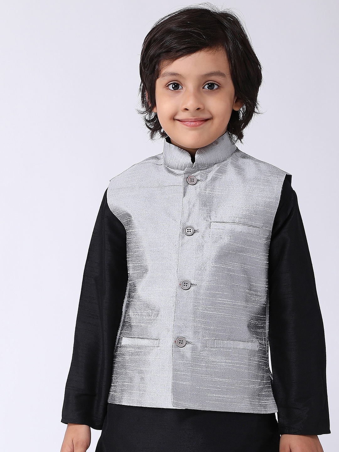 SOJANYA Boys Grey Solid Nehru Jacket