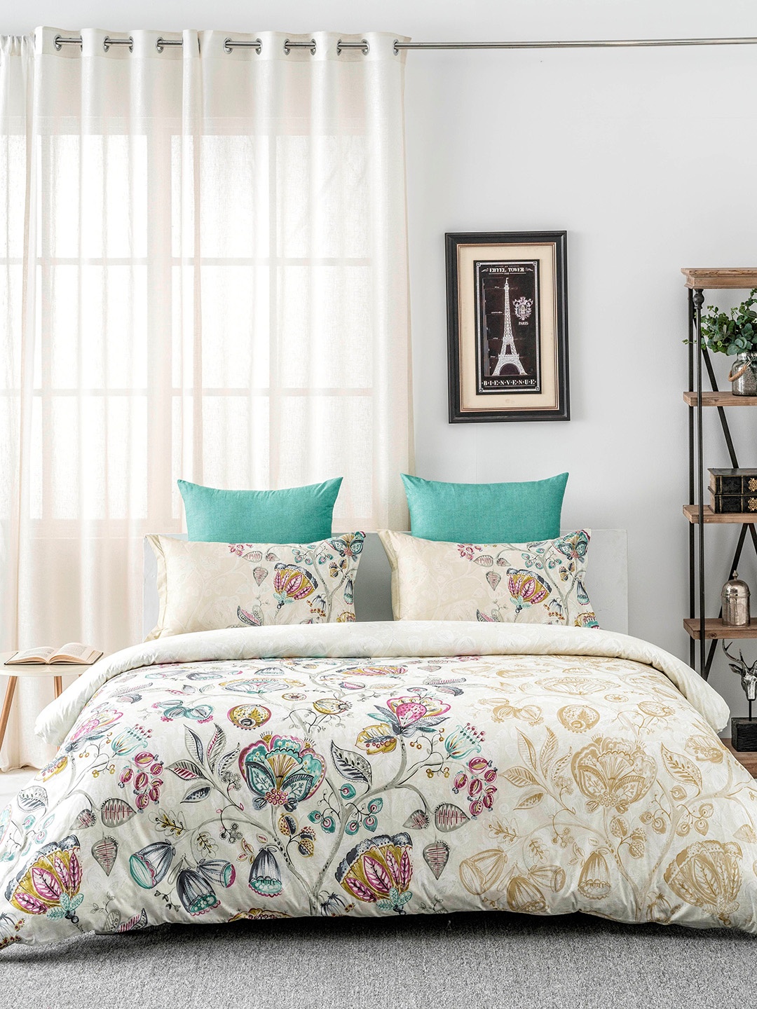 DDecor Off-White & Turquoise Blue Floral Flat 130 TC Cotton 1 Single Bedsheet with 1 Pillow Covers
DDecor Off-White & Turquoise Blue Floral Flat 130 TC Cotton 1 Single Bedsheet with 1 Pillow Covers
