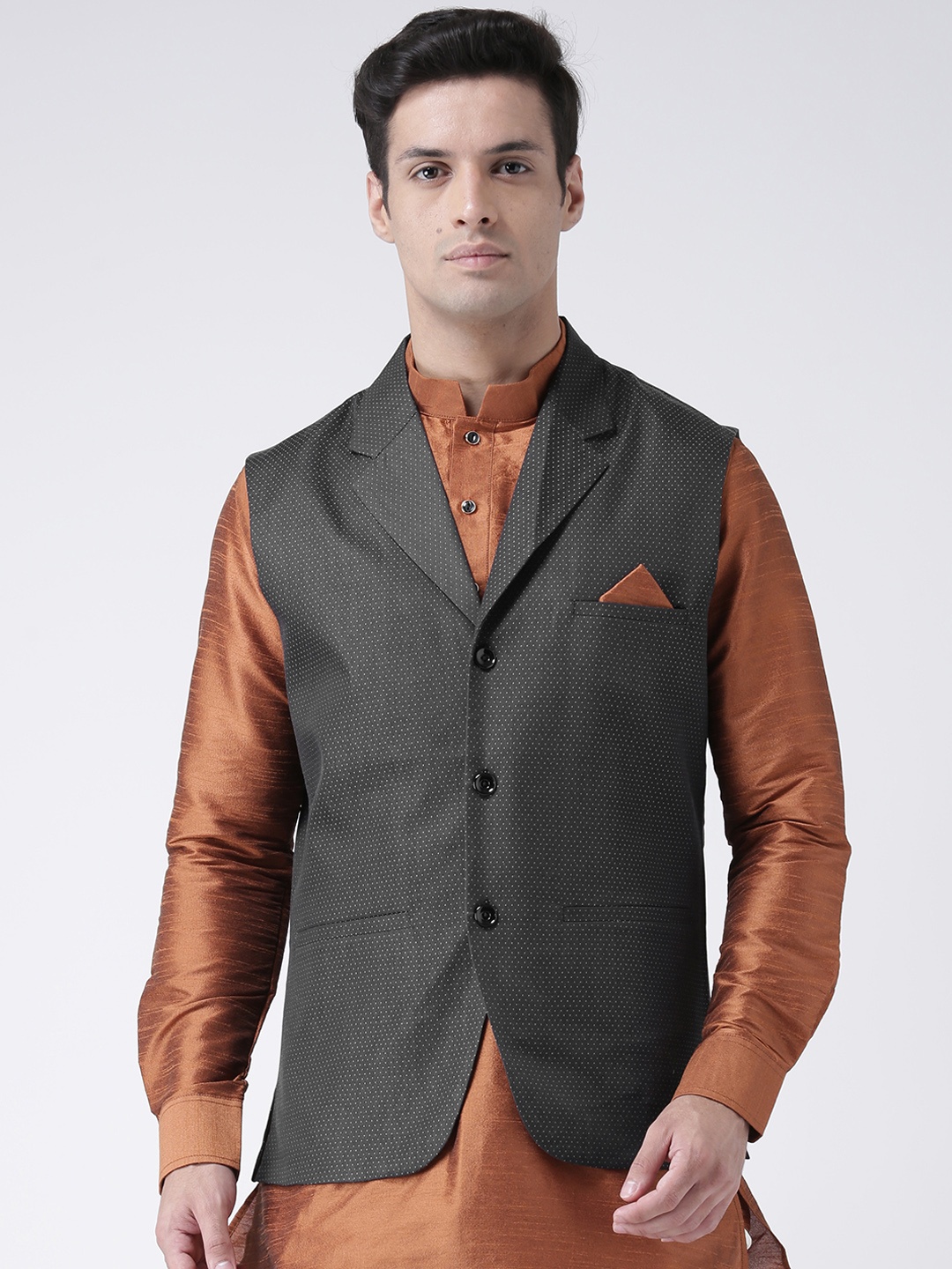 DEYANN Men Black & White Printed Nehru Jacket