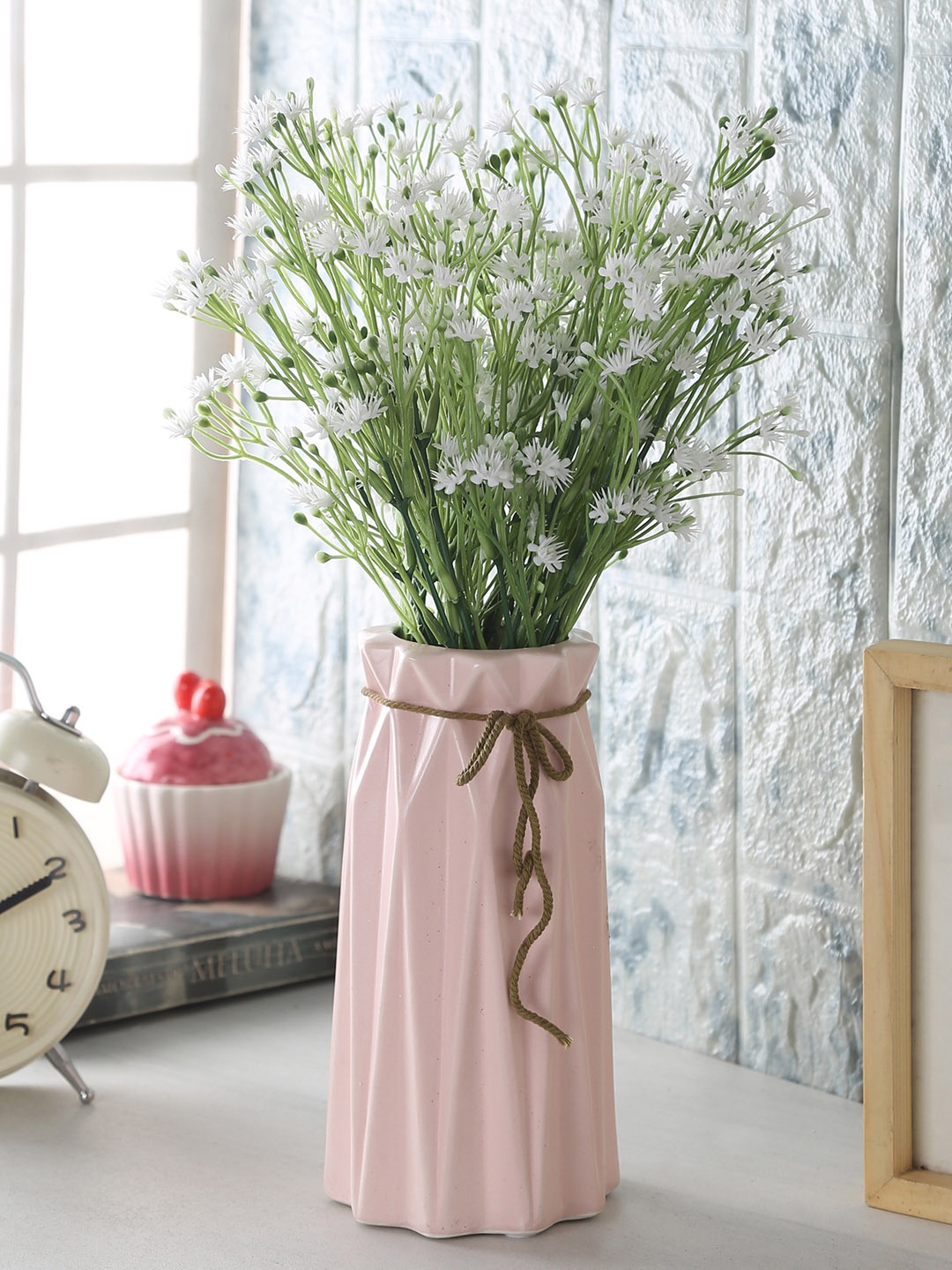 Fourwalls Set Of 4 White Artificial Gypsophilia Flower Bunches without pot