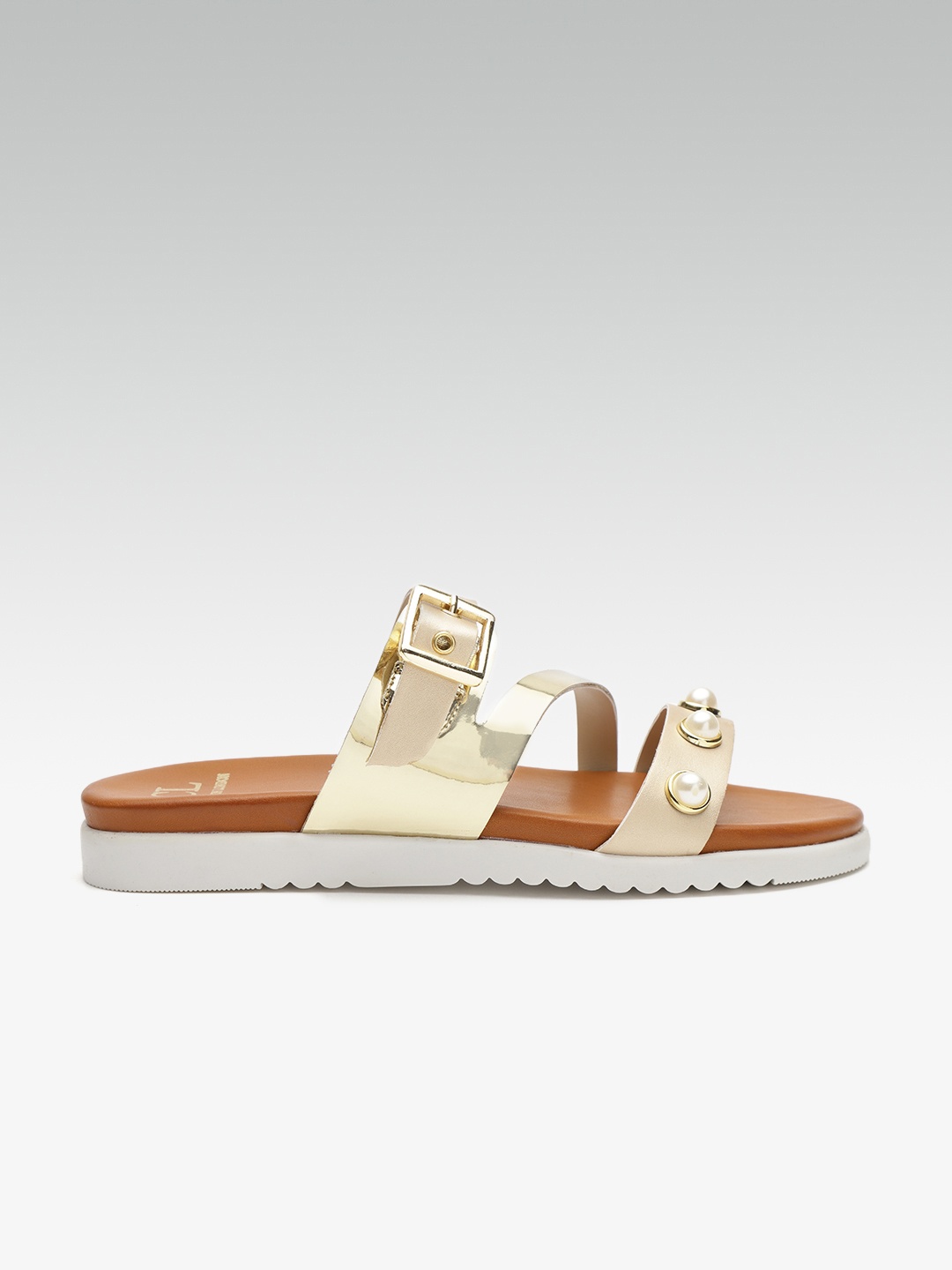 Carlton London Women Gold-Toned Embellished Open Toe Flats