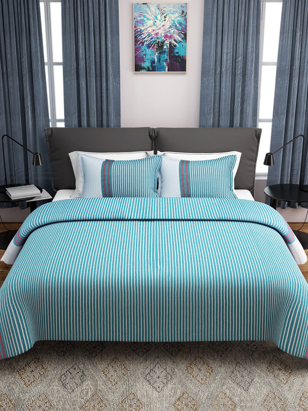 ROMEE Turquoise Blue & White Woven Design Cotton Double Bed Cover with 2 Pillow Covers
ROMEE Turquoise Blue & White Woven Design Cotton Double Bed Cover with 2 Pillow Covers