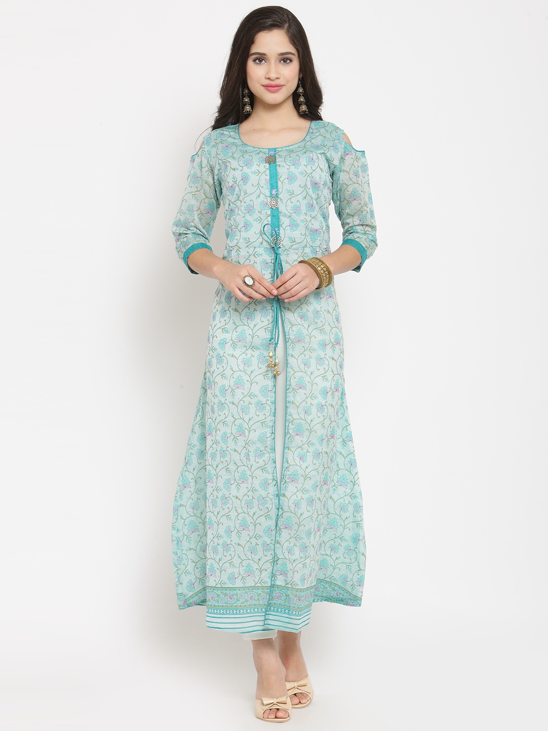 Moedbuille Women Sea Green Printed A-Line Kurta