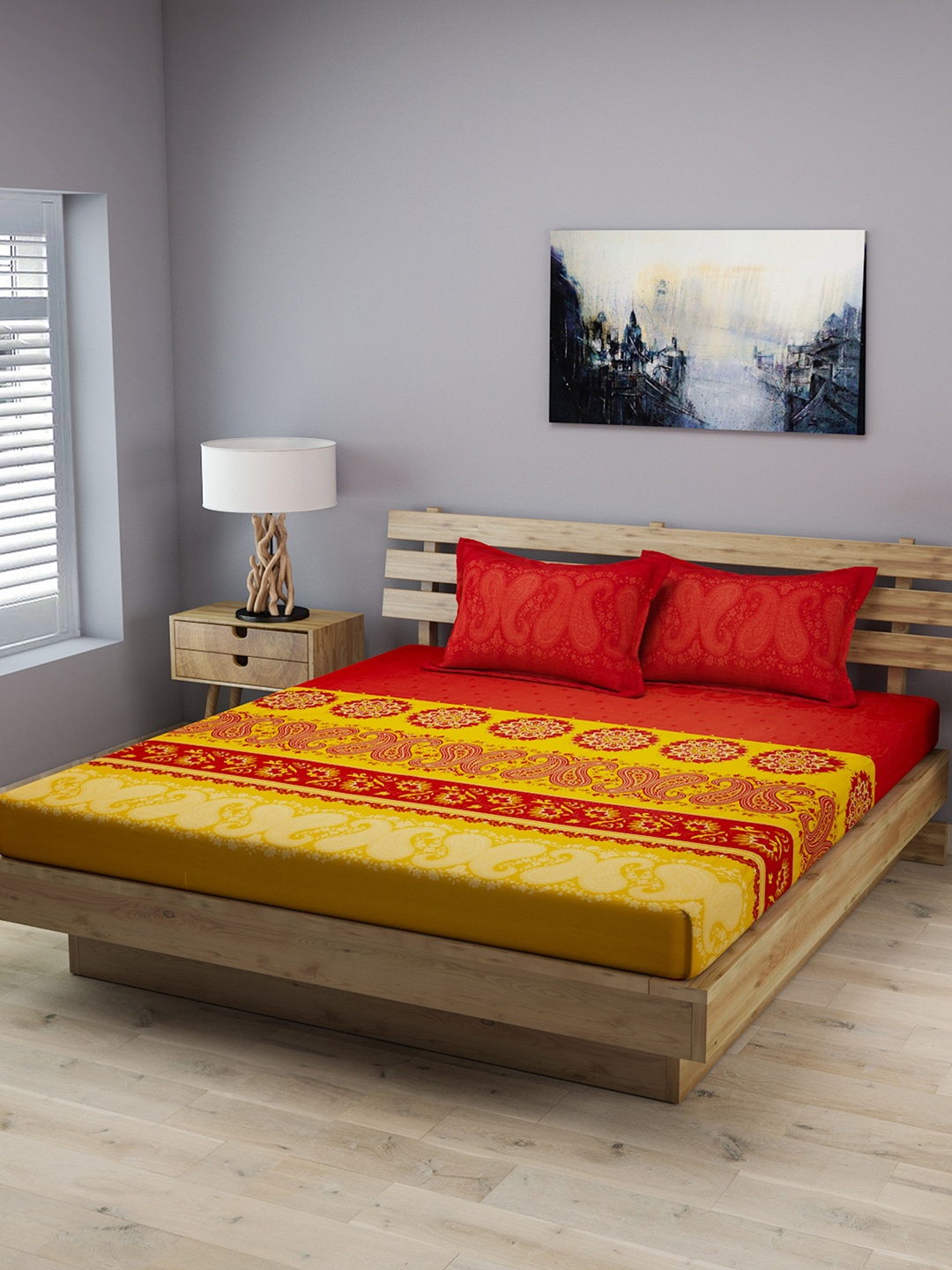 ROMEE Yellow Ethnic Fitted and Flat 210 TC Cotton 1 Double Bedsheet with 2 Pillow Covers
ROMEE Yellow Ethnic Fitted and Flat 210 TC Cotton 1 Double Bedsheet with 2 Pillow Covers