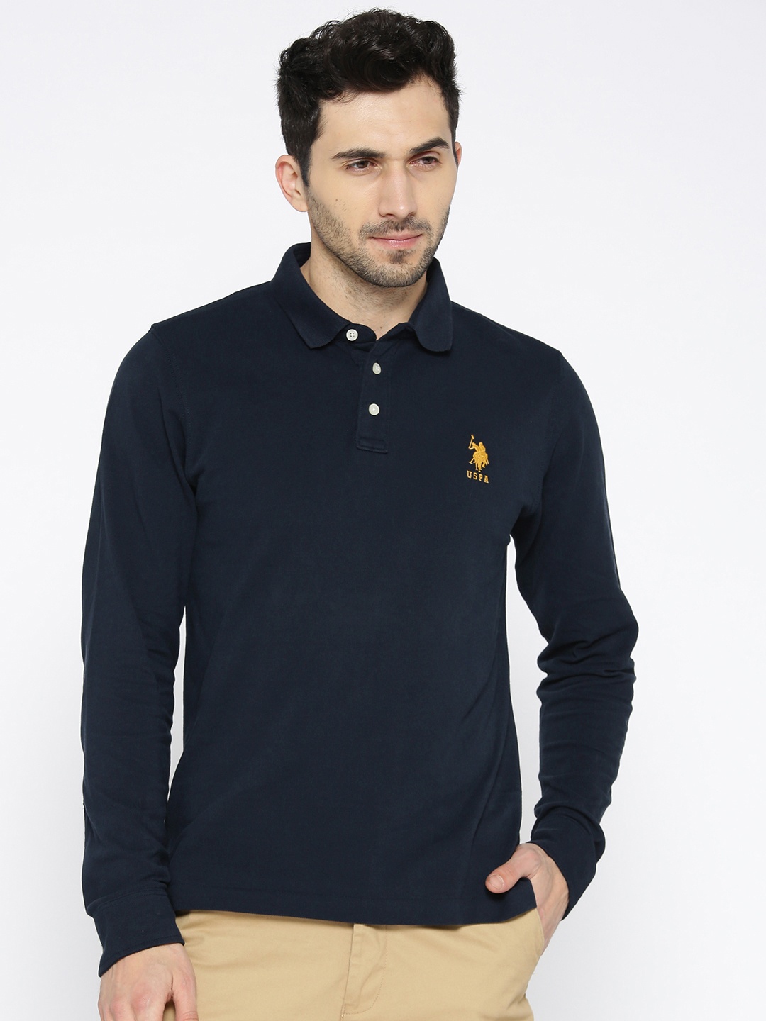 U.S. Polo Assn. Men Navy Blue Solid Polo Collar T-shirt