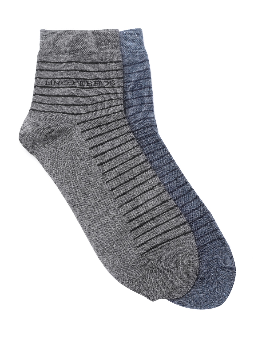 Lino Perros Men Pack of 2 Striped Above Ankle-Length Socks, Grey