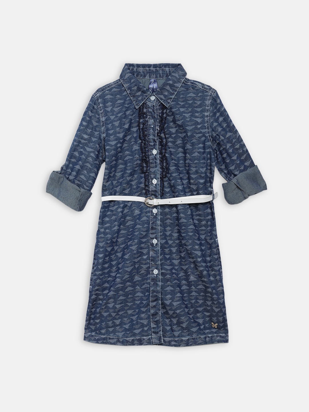Blue Giraffe Girls Blue Printed Shirt Dress