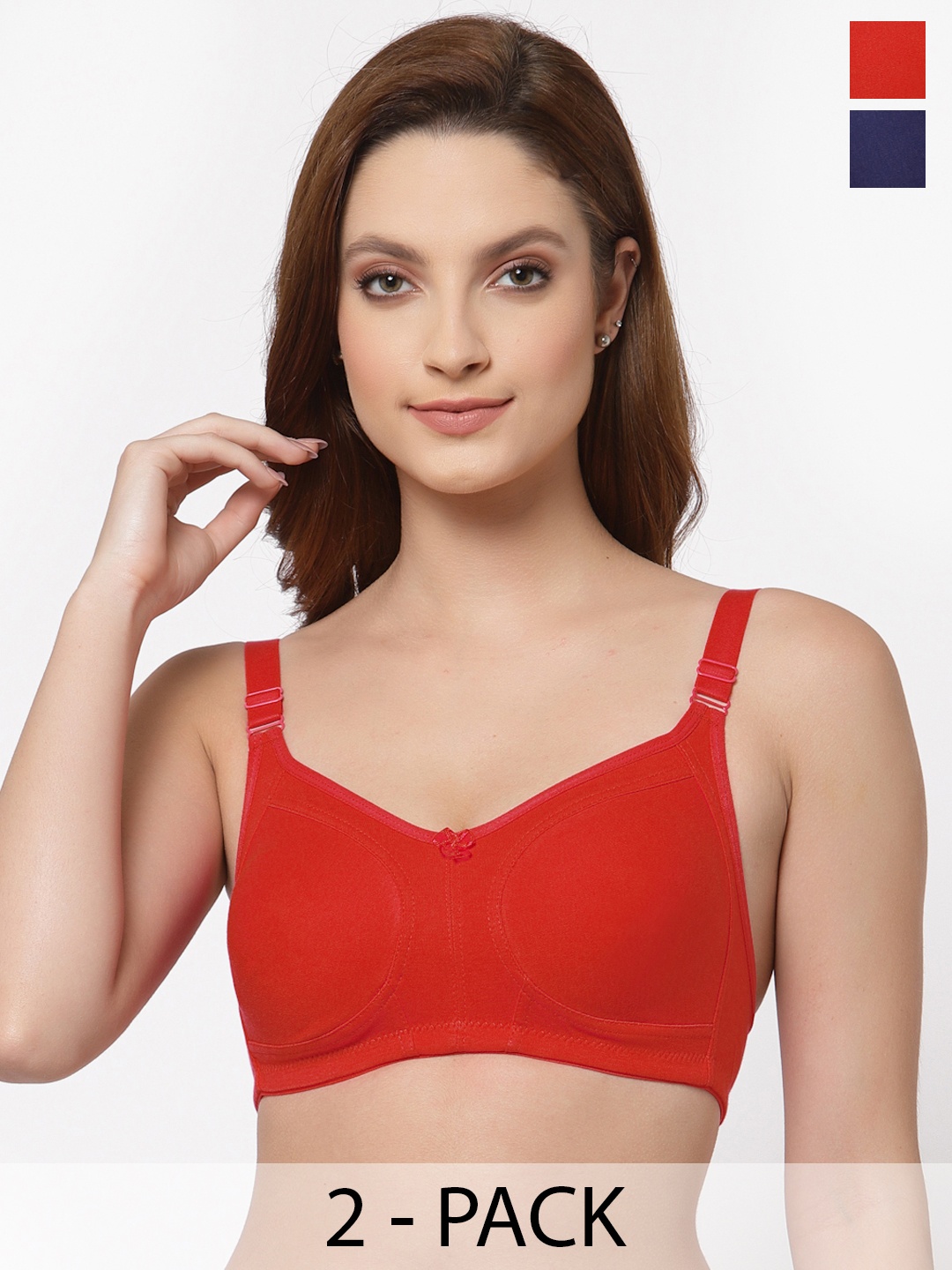 Floret Pack of 2 Non Padded Non-Wired Cotton Full Coverage Everyday Bra With Moulded Cups, Red
Floret Pack of 2 Non Padded Non-Wired Cotton Full Coverage Everyday Bra With Moulded Cups, Red