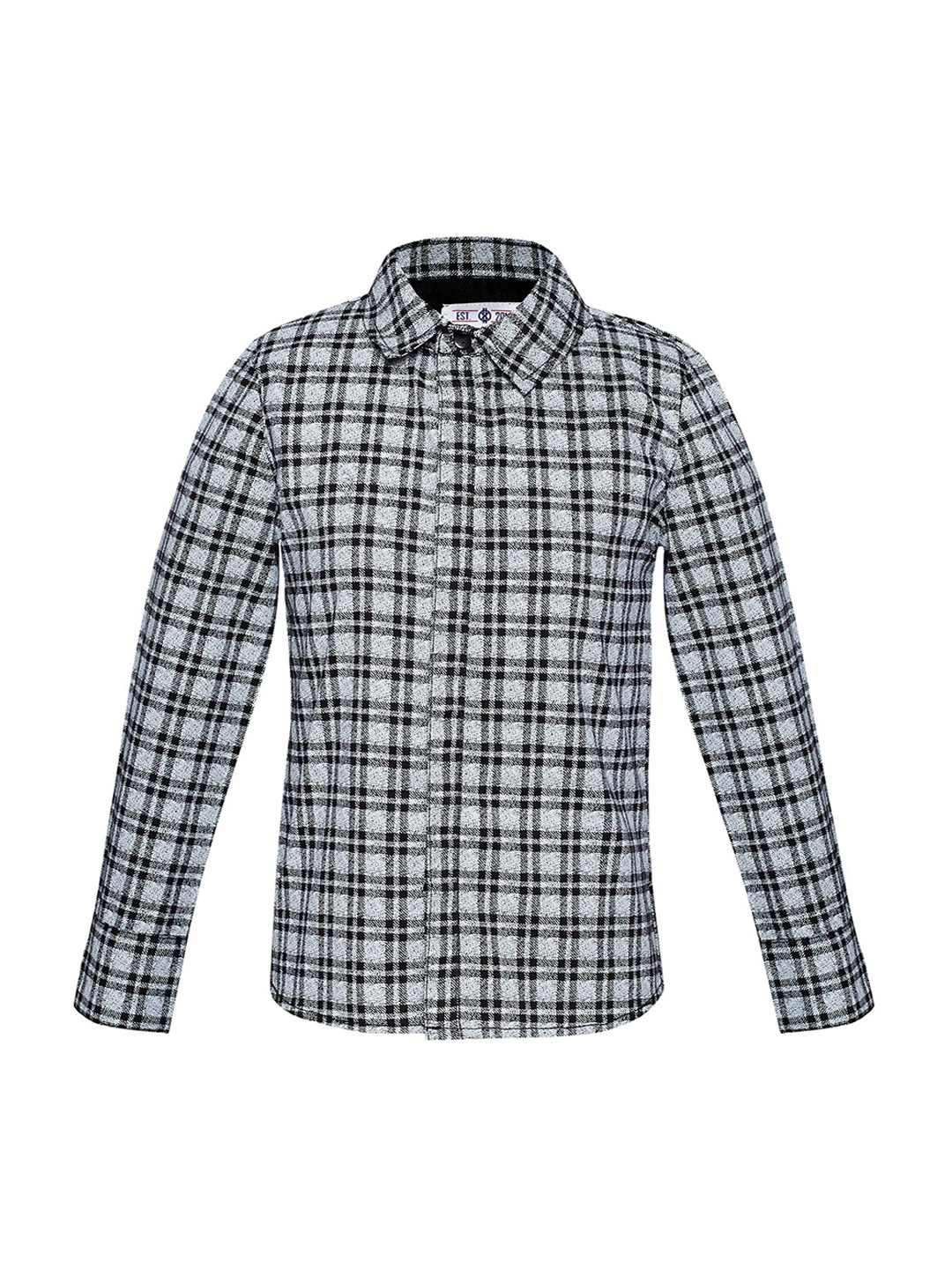 Oxolloxo Boys Black & Grey Regular Fit Checked Casual Shirt