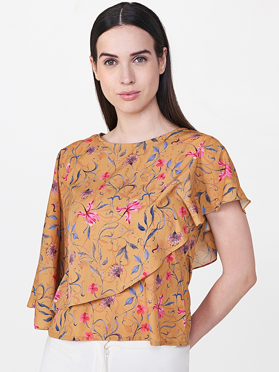 AND Women Mustard Printed Cape Top
