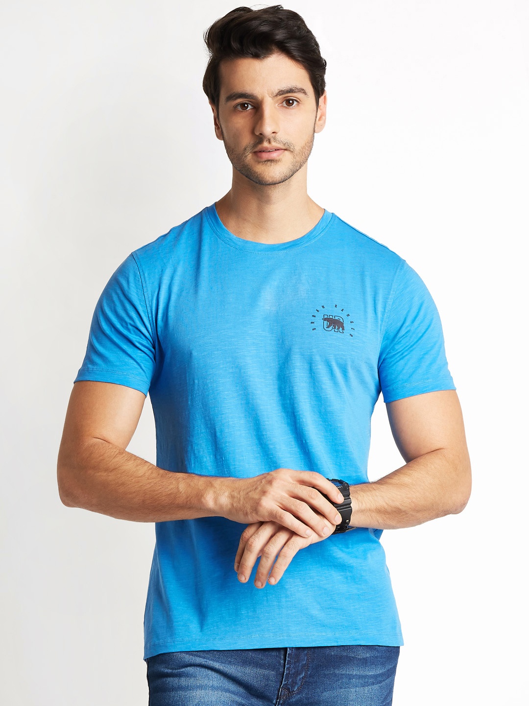 Urban Ranger by pantaloons Men Blue Solid Round Neck T-shirt