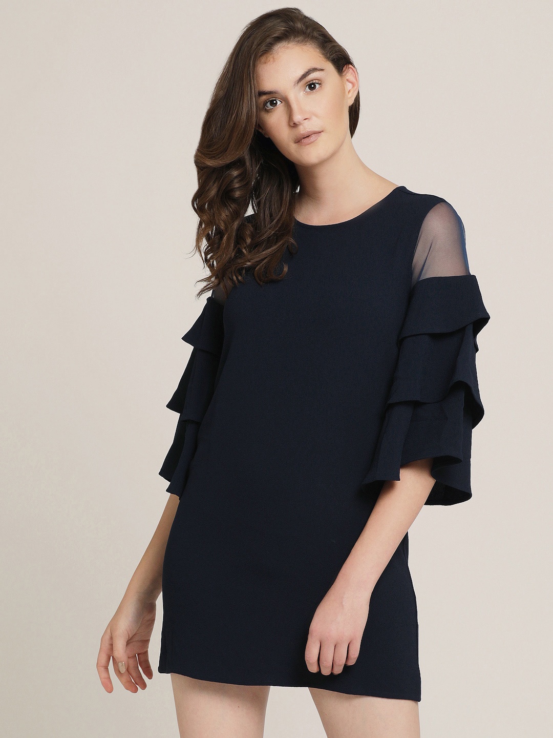 Kazo Women Navy Blue Solid Sheath Dress