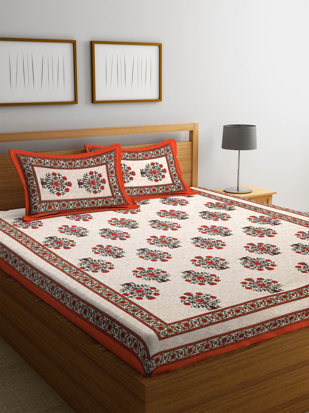 Rajasthan Decor Beige & Red Floral Flat 144 TC Cotton Double Bedsheet with Pillow Covers
Rajasthan Decor Beige & Red Floral Flat 144 TC Cotton Double Bedsheet with Pillow Covers