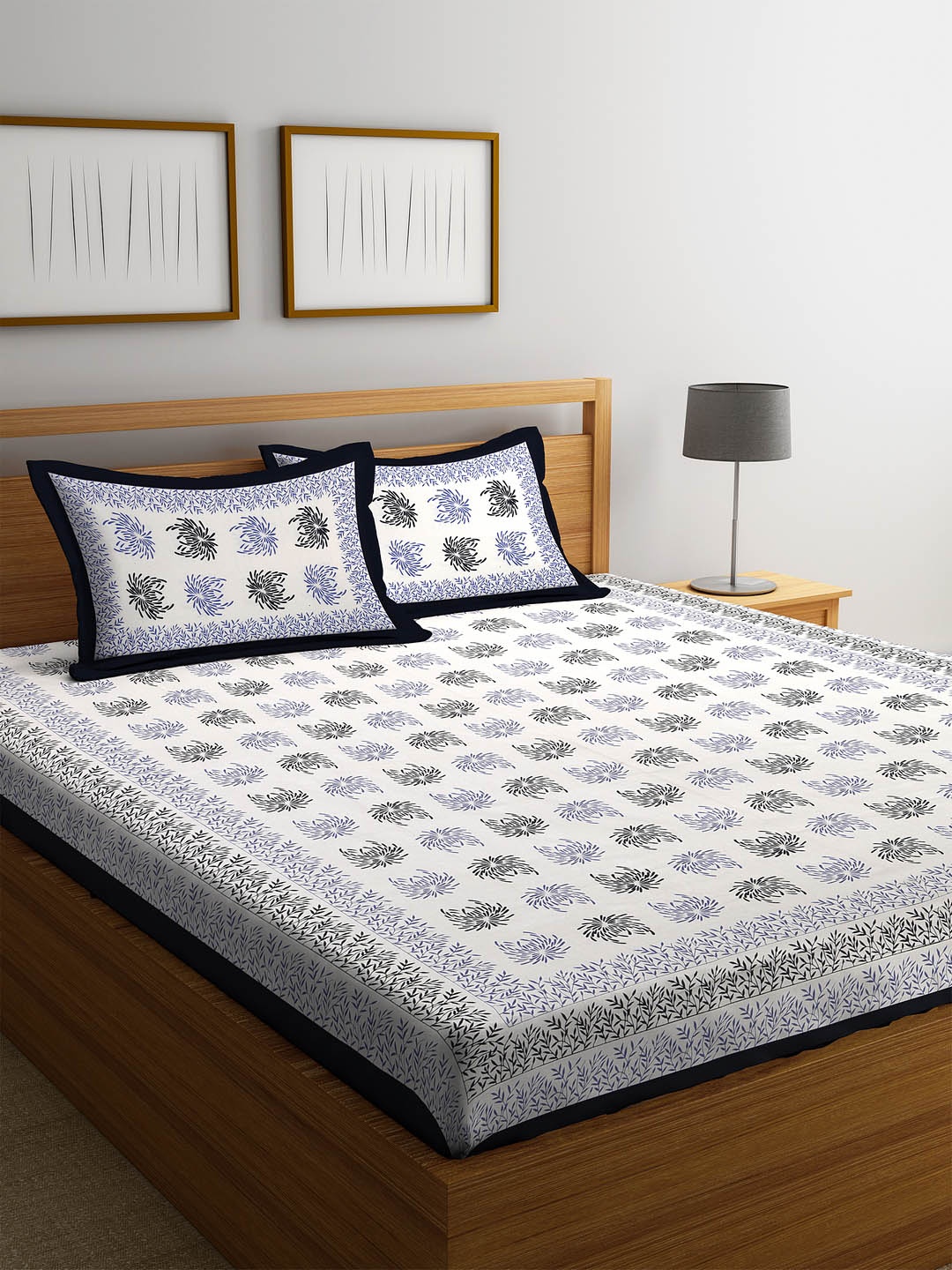 Rajasthan Decor White & Blue Floral Flat 144 TC Cotton Double Bedsheet with Pillow Covers
Rajasthan Decor White & Blue Floral Flat 144 TC Cotton Double Bedsheet with Pillow Covers