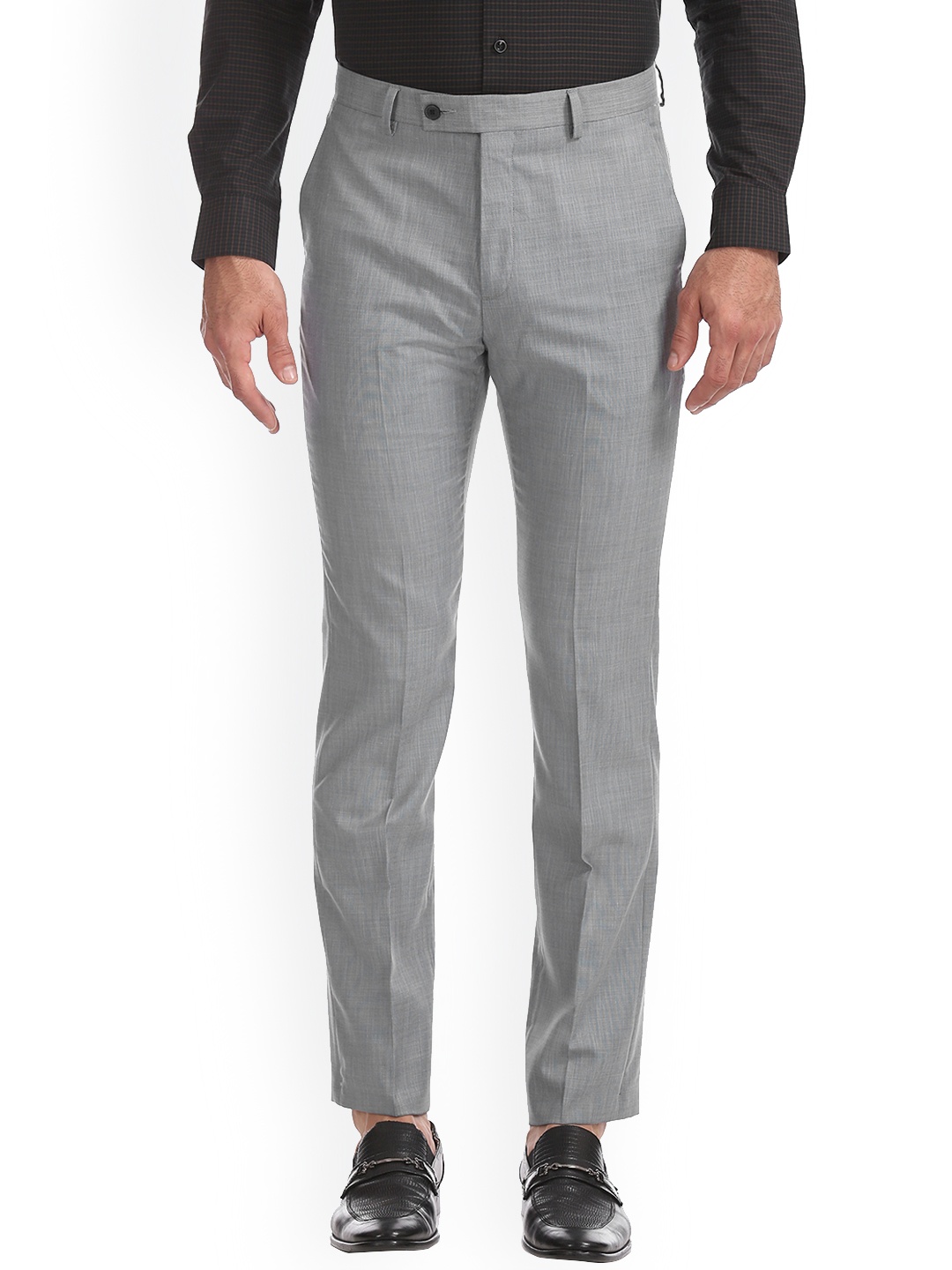 Arrow New York Men Grey Tapered Fit Solid Formal Trousers