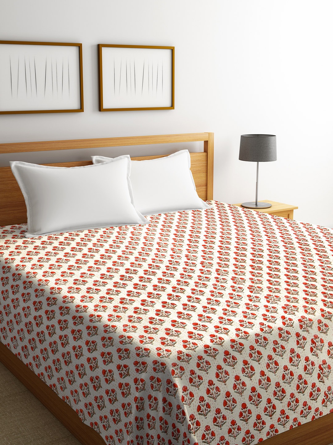Rajasthan Decor Off White & Red Floral Screen Print Kantha Work Cotton Double Bed Cover
Rajasthan Decor Off White & Red Floral Screen Print Kantha Work Cotton Double Bed Cover