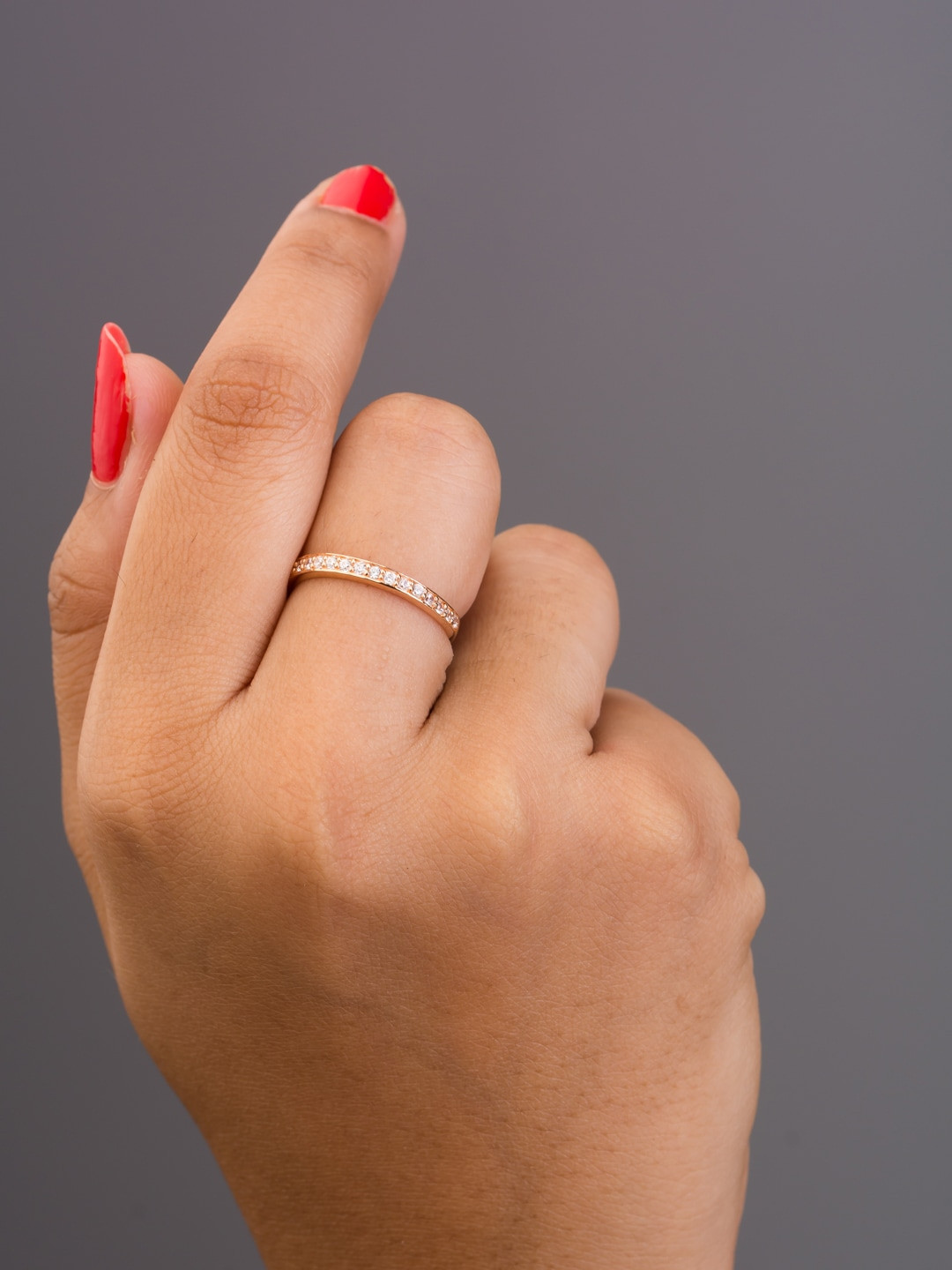 TALIMAN Rose-Plated and Cubic Zirconia Studded Finger Ring
TALIMAN Rose-Plated and Cubic Zirconia Studded Finger Ring