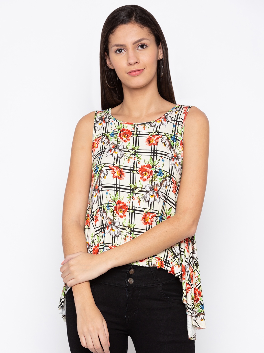 Globus Women Cream-Coloured Printed High-Low Top