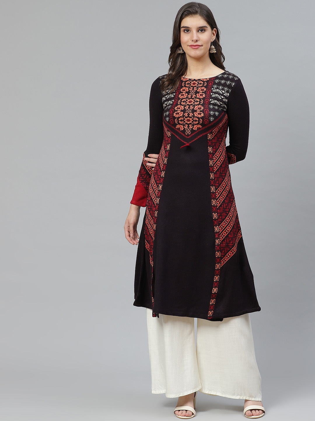 W Women Aubergine & Maroon Ethnic Motifs Patterned Round Neck Knitted A-Line Winter Kurta, Purple
W Women Aubergine & Maroon Ethnic Motifs Patterned Round Neck Knitted A-Line Winter Kurta, Purple