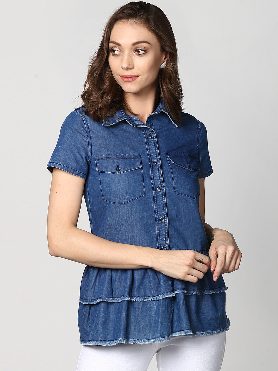 StyleStone Women Blue Solid Shirt Style Top