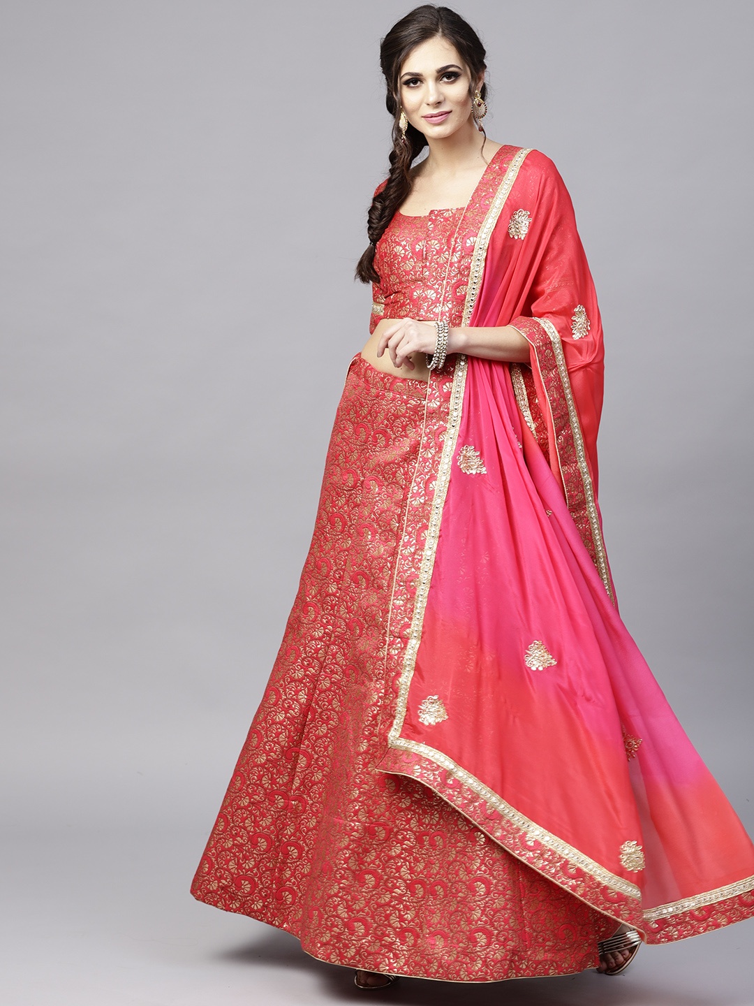 Saree mall Red & Pink Woven Design Semi-Stitched Lehenga & Unstitched Blouse with Dupatta
Saree mall Red & Pink Woven Design Semi-Stitched Lehenga & Unstitched Blouse with Dupatta