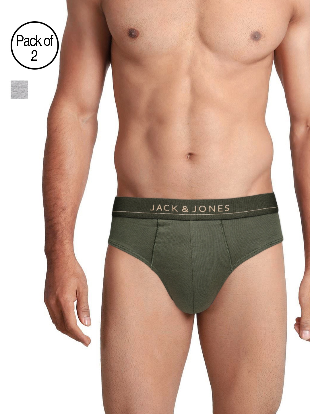 Jack & Jones Men Pack Of 2 Briefs 2033703010, Olive