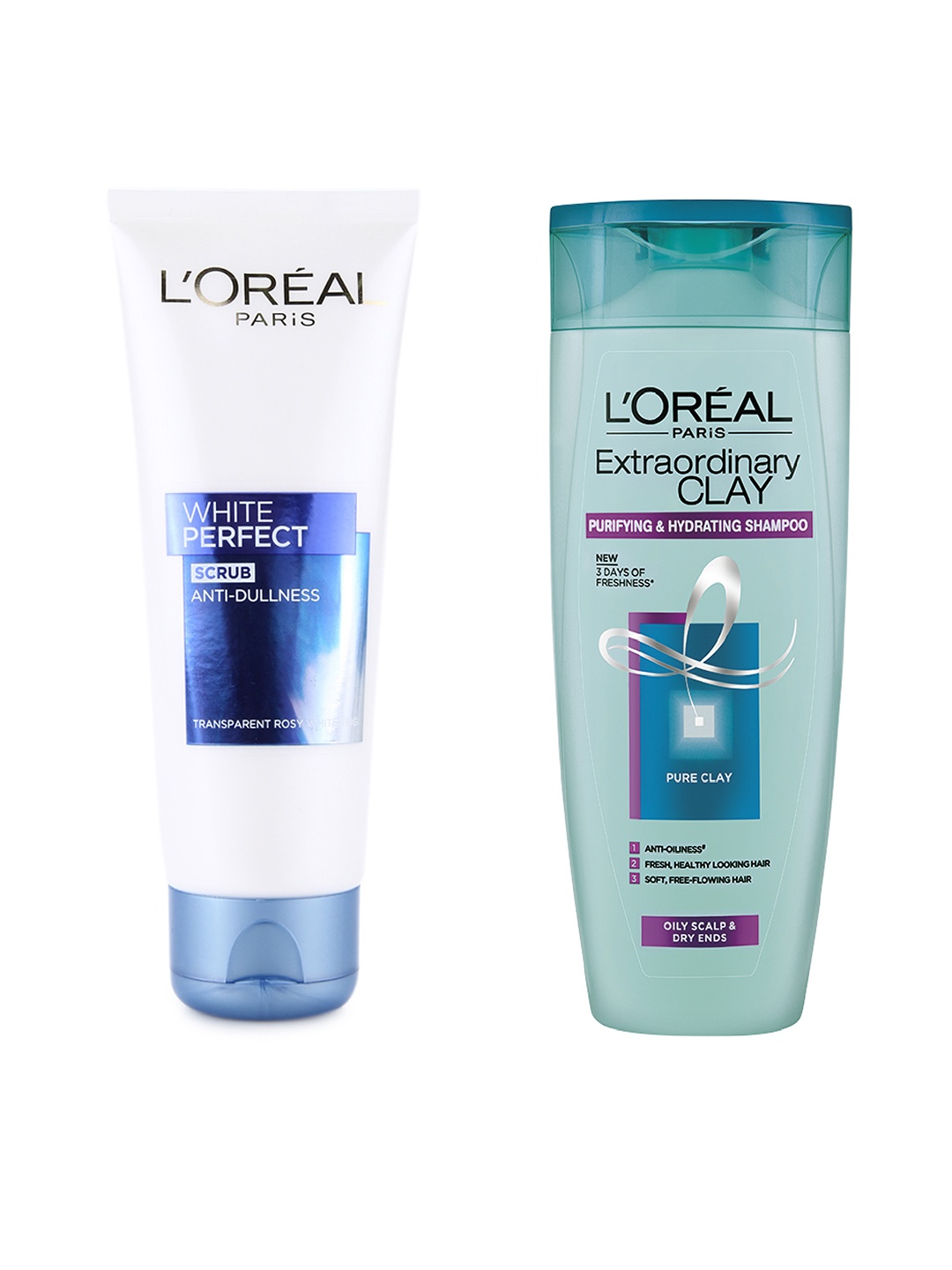 LOreal Paris Set of White Perfect Anti-Dullness Scrub & Extraordinary Clay Shampoo, Blue
LOreal Paris Set of White Perfect Anti-Dullness Scrub & Extraordinary Clay Shampoo, Blue