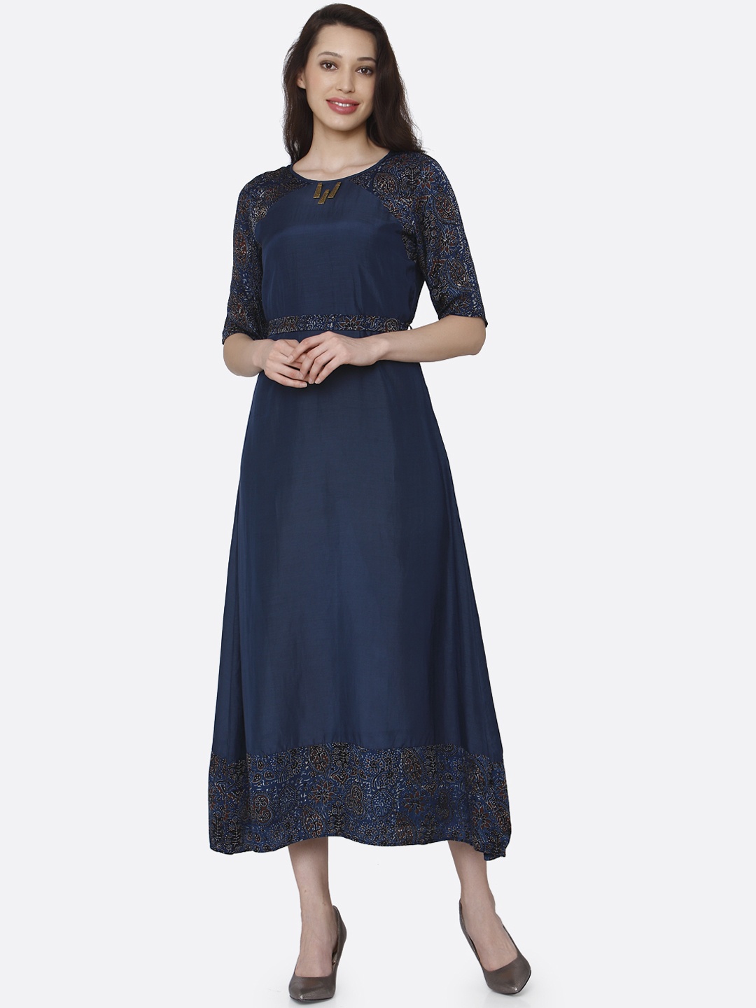 RAISIN Women Navy Blue Printed A-Line Dress