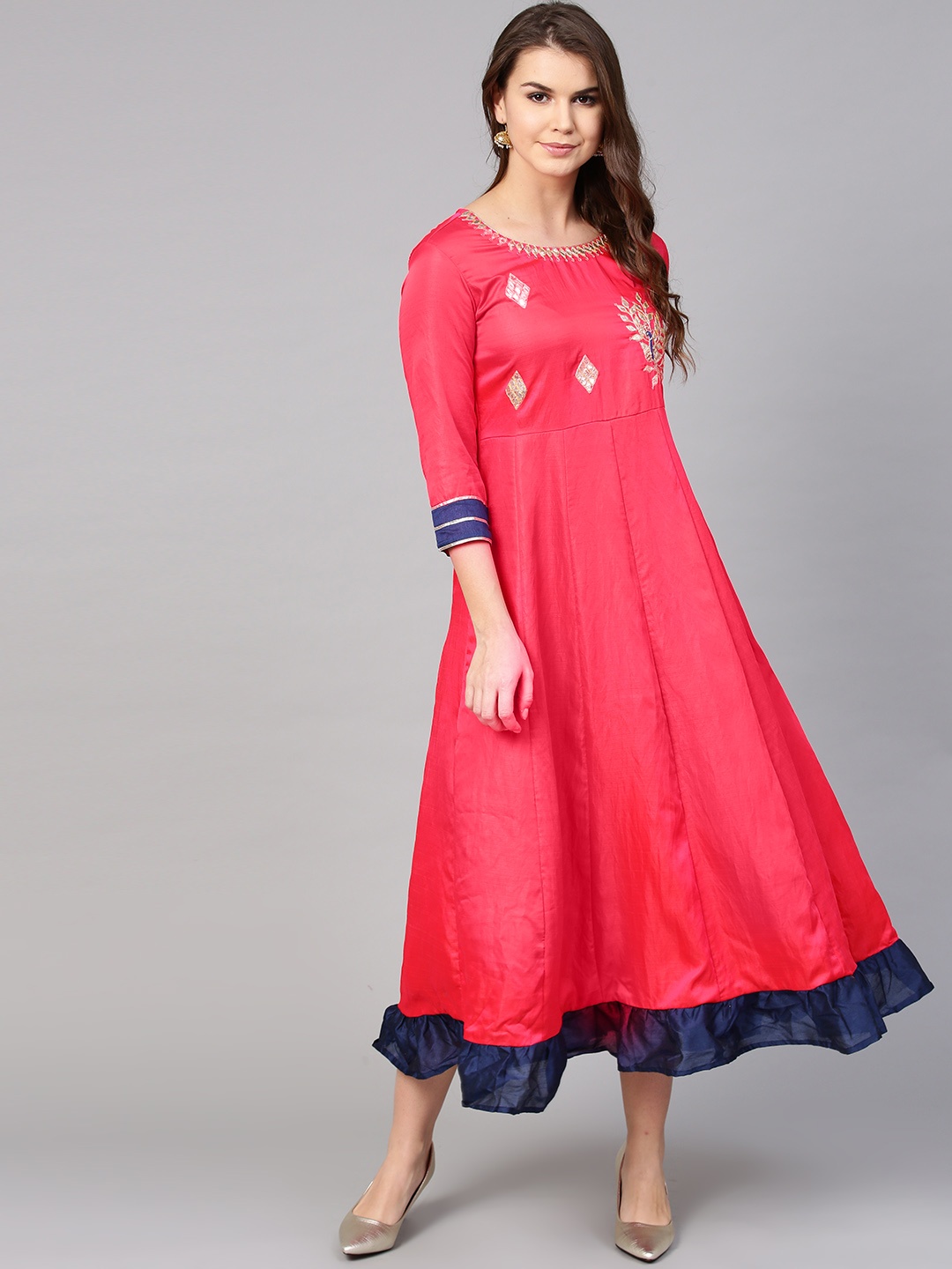Yufta Women Magenta Solid Maxi Dress, Pink