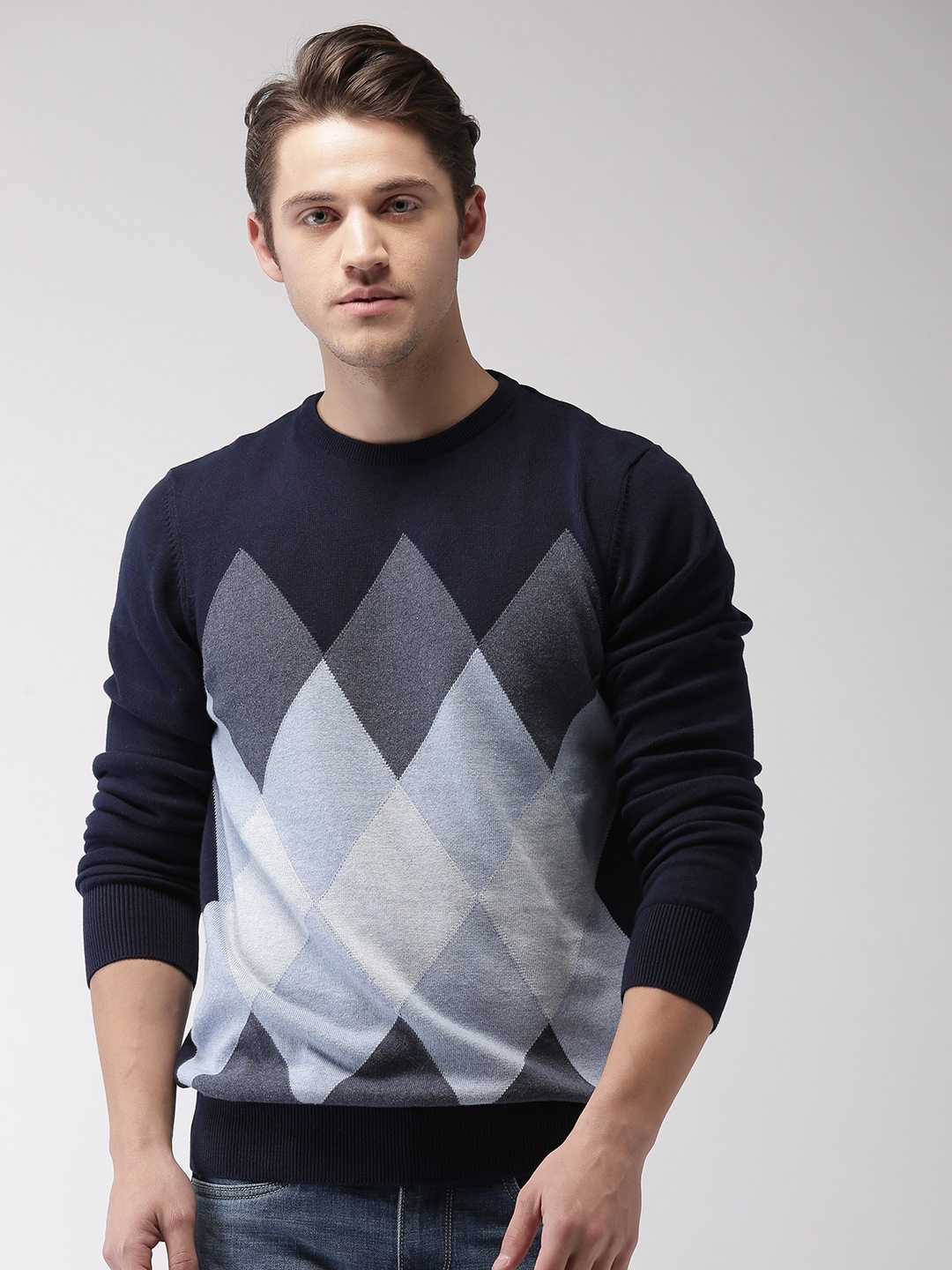 Celio Men Navy Blue Printed Pullover Sweater