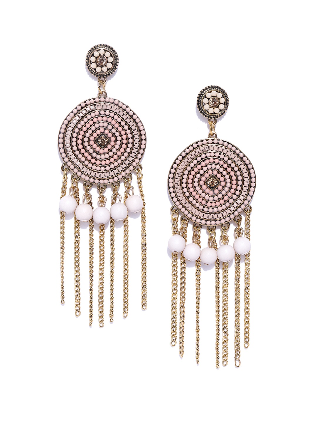 Jewels Galaxy Peach-Coloured Antique Gold-Plated Beaded Handcrafted Circular Drop Earrings
Jewels Galaxy Peach-Coloured Antique Gold-Plated Beaded Handcrafted Circular Drop Earrings