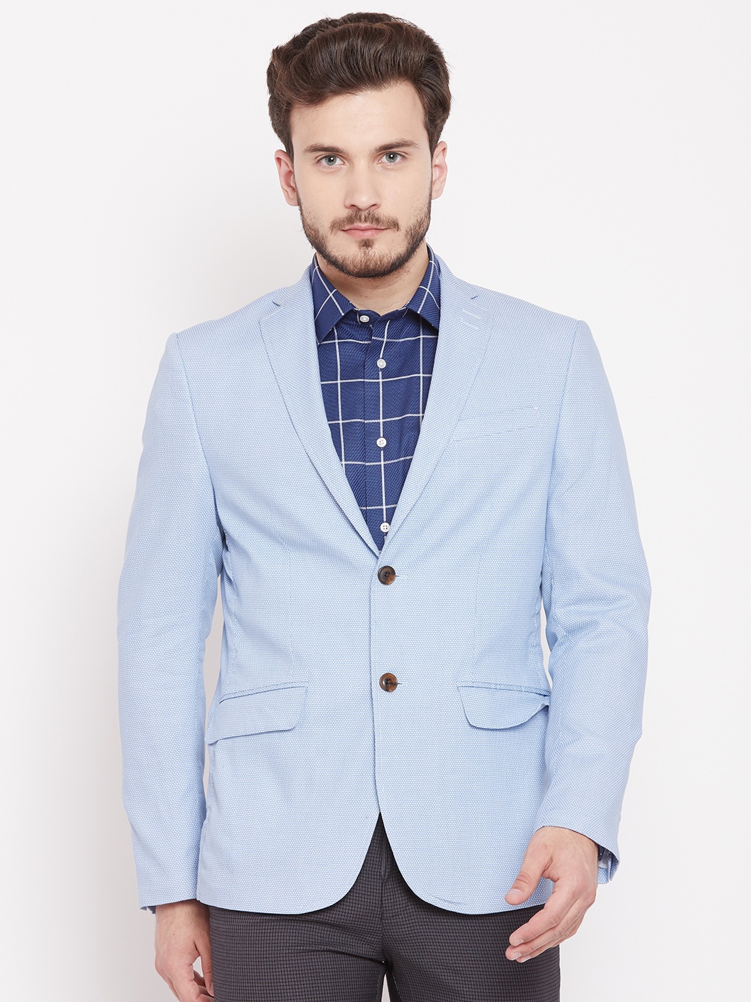Blackberrys Blue & White Self-Design Slim Fit Single-Breasted Smart Casual Pure Cotton Blazer
Blackberrys Blue & White Self-Design Slim Fit Single-Breasted Smart Casual Pure Cotton Blazer
