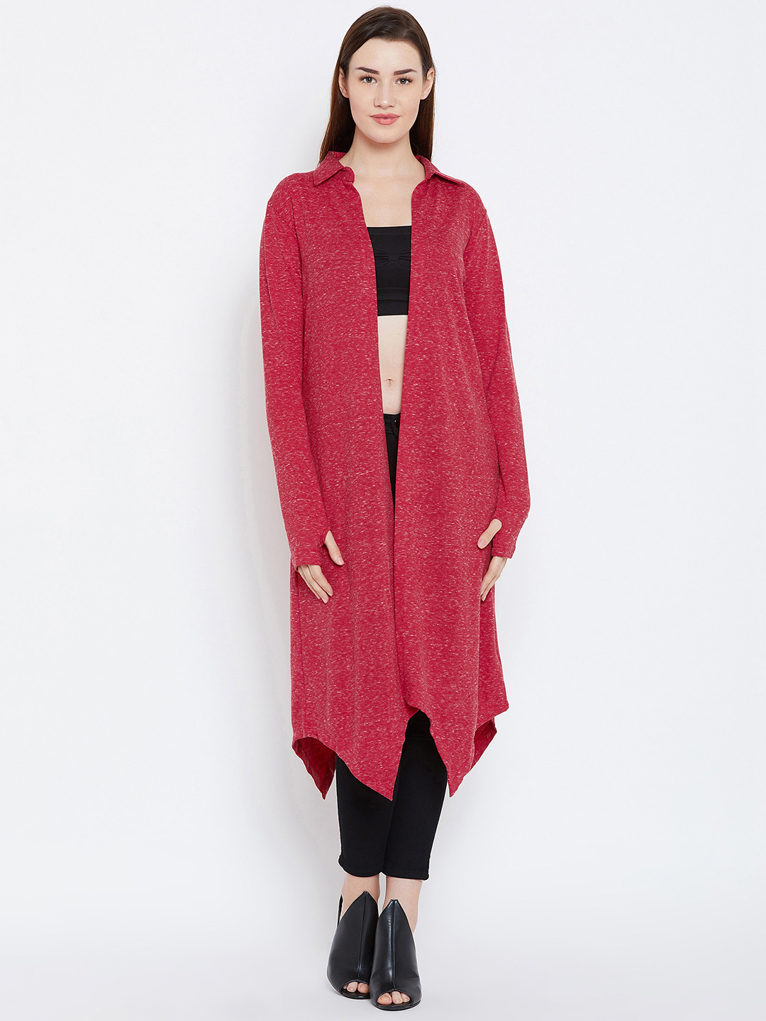 Hypernation Women Red Solid Open Front Shrug 
Hypernation Women Red Solid Open Front Shrug