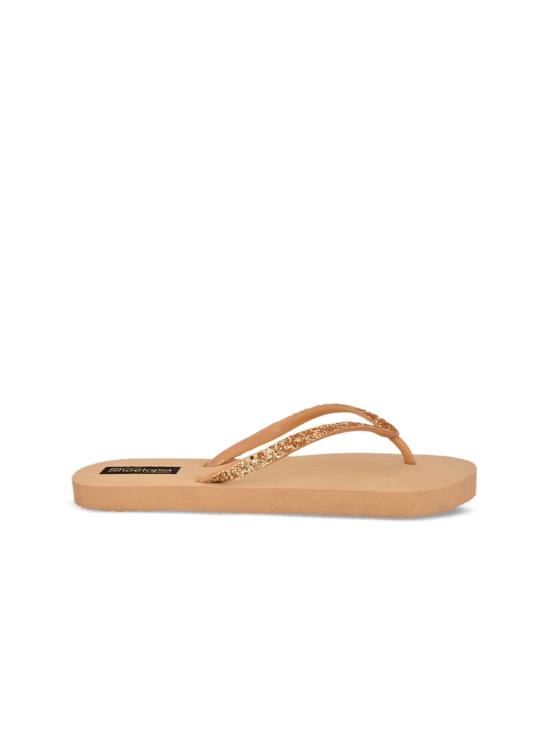 Shoetopia Women Golden Flip Flops, Gold