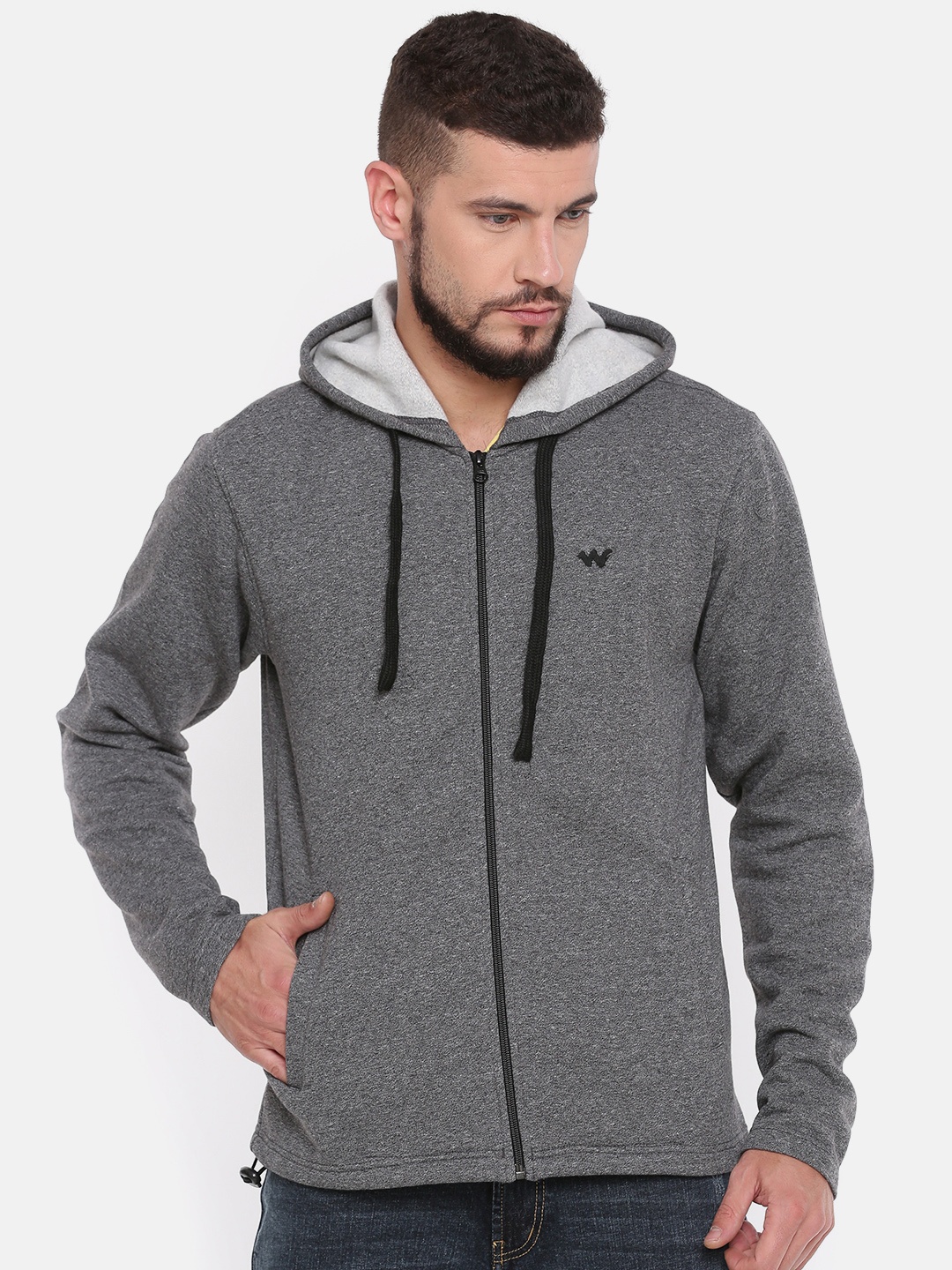 Wildcraft Men Charcoal Grey Solid Hooded Zipper Sweatshirt