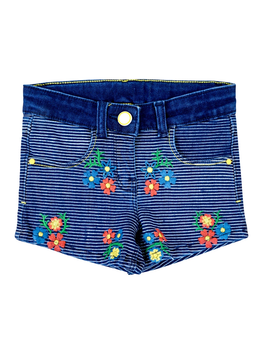 TALES & STORIES Girls Blue Embroidered Regular Fit Denim Shorts