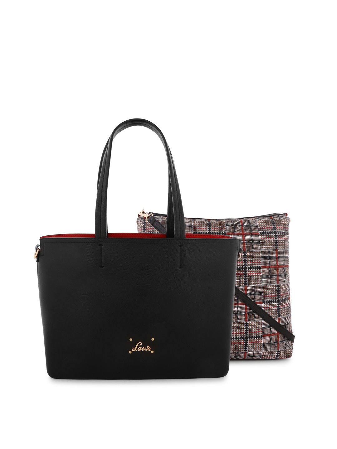 Lavie Black Textured Tote Bag