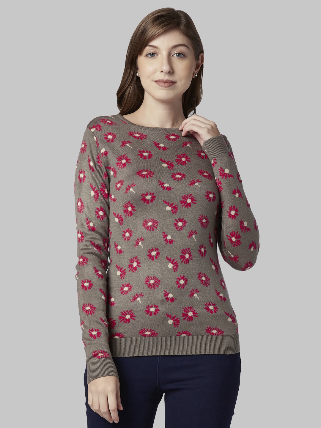 Park Avenue Women Floral Sweater, Brown