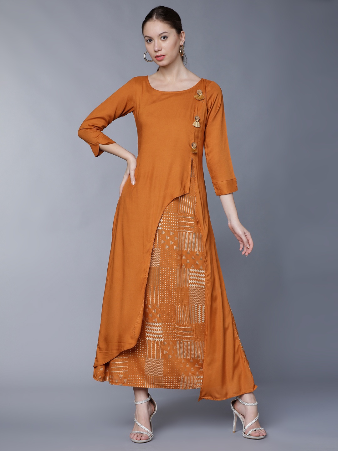 Vishudh Women Brown Printed A-Line Kurta