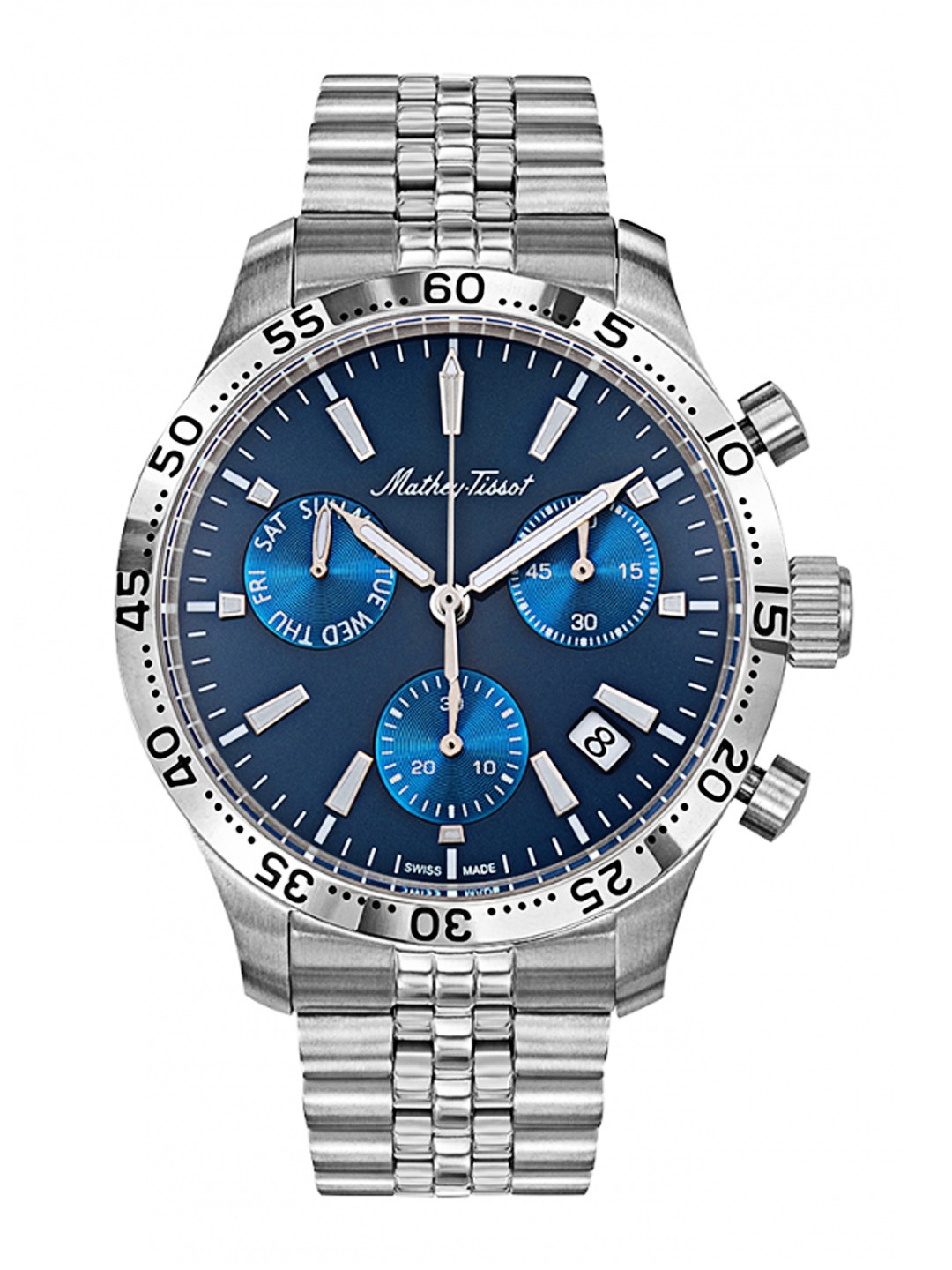 Mathey-Tissot Swiss Made Men Type 22 Chronograph Blue Dial Watch H1822CHABU, Navy blue
Mathey-Tissot Swiss Made Men Type 22 Chronograph Blue Dial Watch H1822CHABU, Navy blue