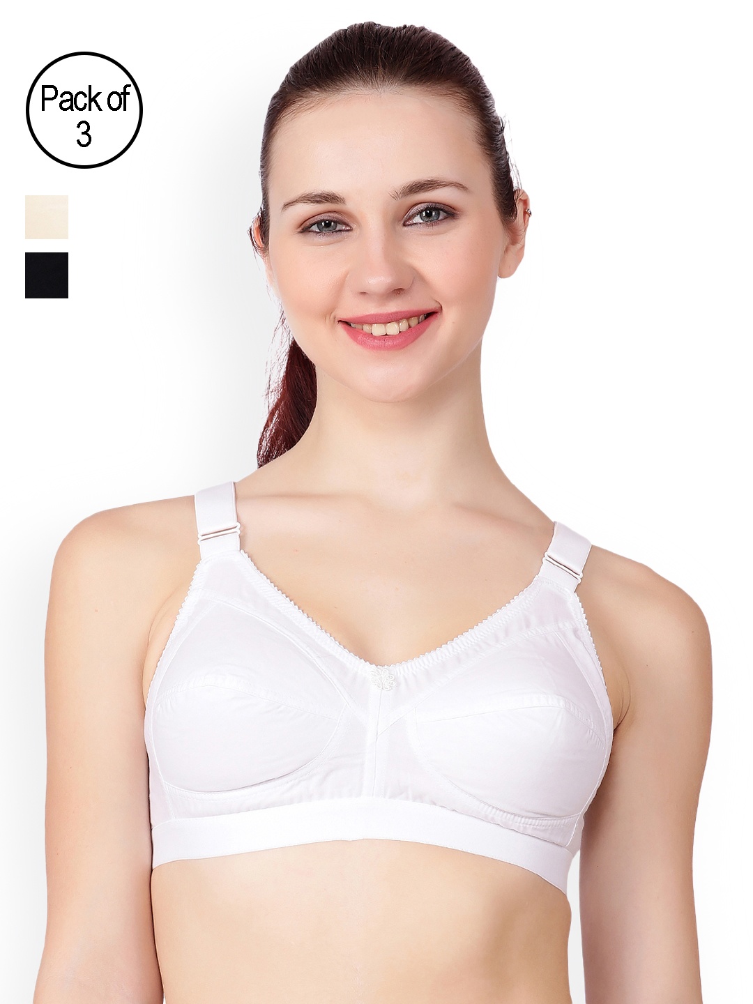 Floret White & Beige Solid Pack Of 3 Non-Wired Everyday Bra Sherry_White-Skin-Black_40B
Floret White & Beige Solid Pack Of 3 Non-Wired Everyday Bra Sherry_White-Skin-Black_40B