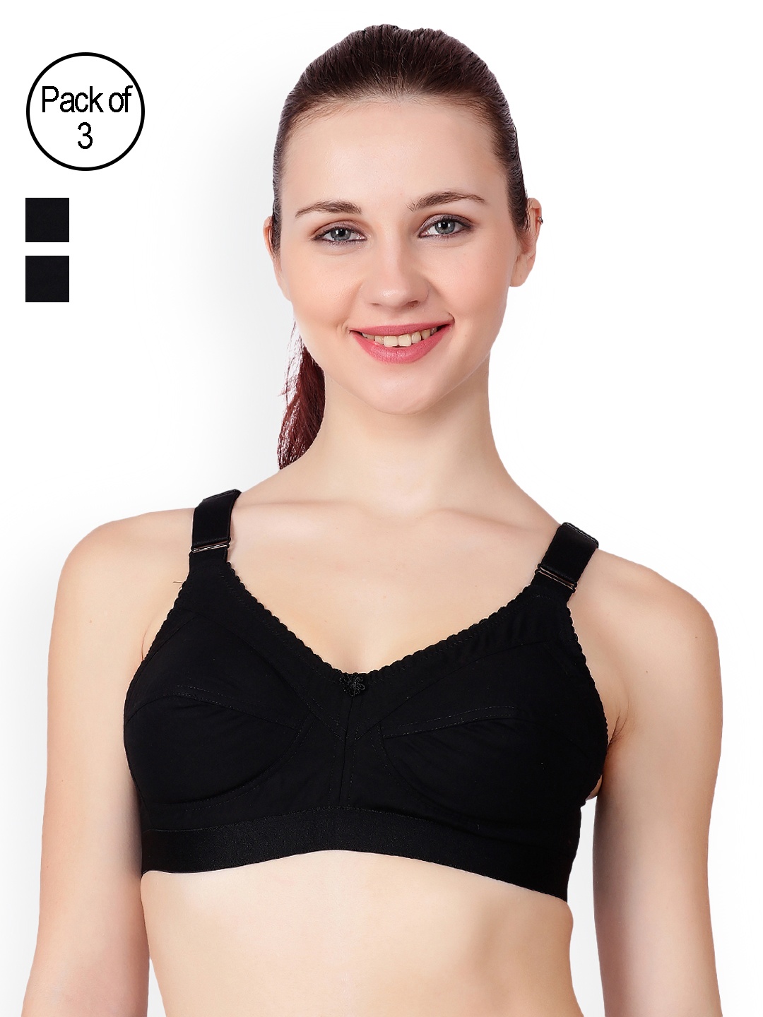 Floret Pack Of 3 Black Solid Non-Wired Everyday Bra Sherry_Black-Black-Black_40B
Floret Pack Of 3 Black Solid Non-Wired Everyday Bra Sherry_Black-Black-Black_40B