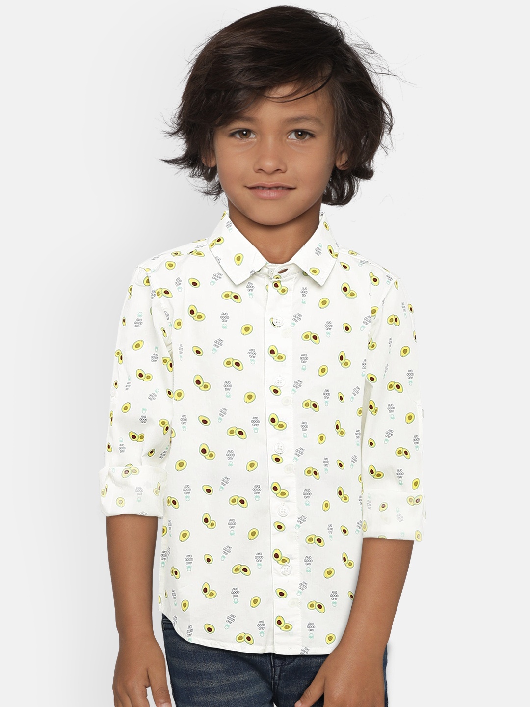 United Colors of Benetton Boys White & Yellow Regular Fit Printed Casual Shirt